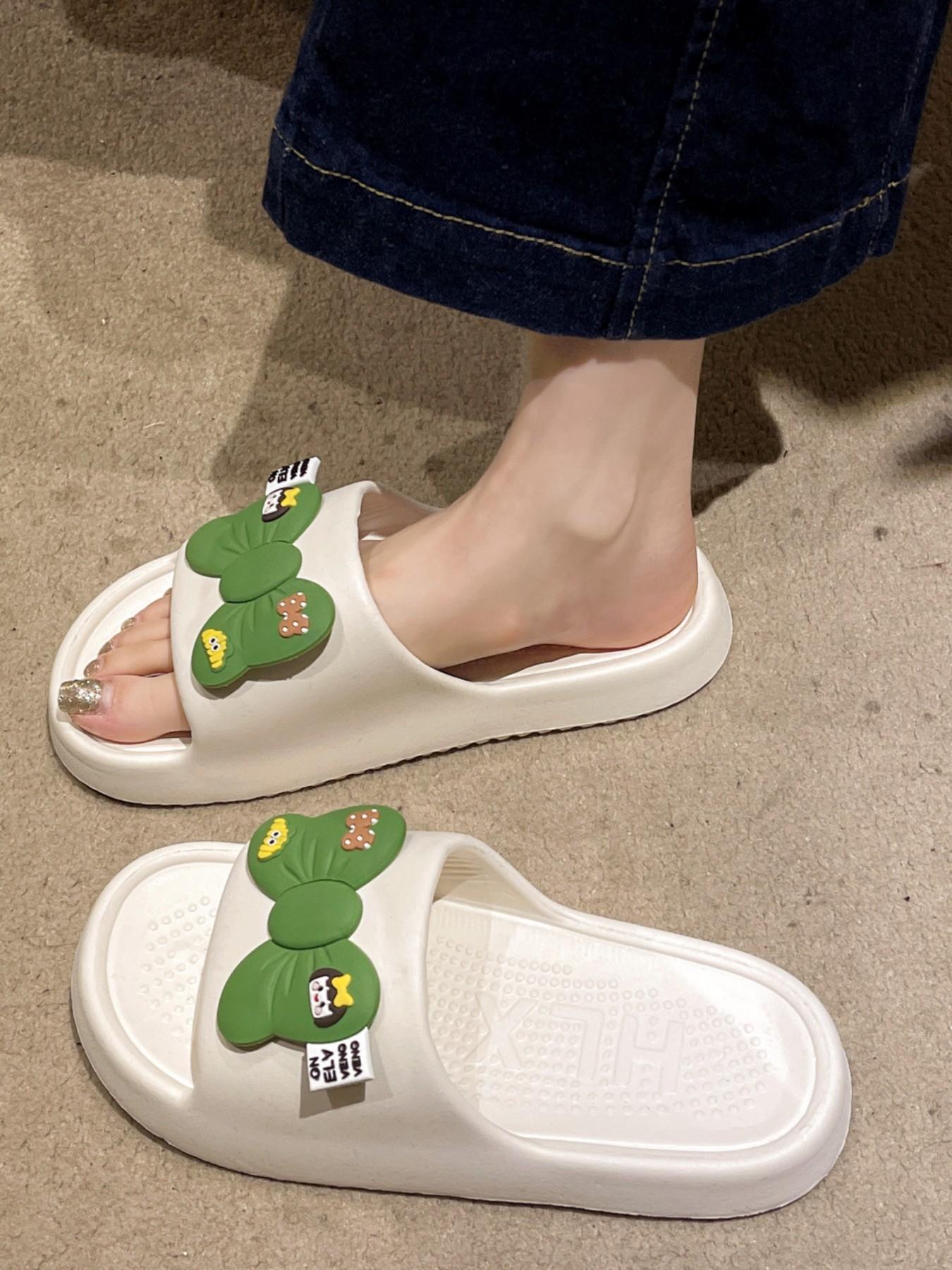 Summer Cartoon Bow Eva Slippers, Massage Insole Anti-Slip House Shoes, Cute Healing Style Indoor Outdoor Sandals