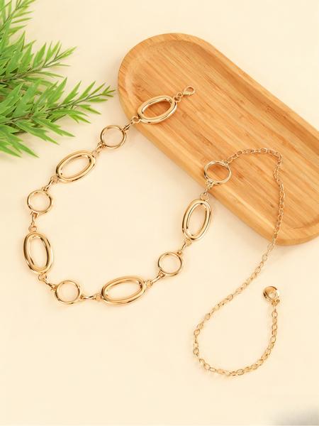 Adjustable Gold & Silver Oval and Circle Link Waist Belt - Elegant Fashion Accessory for Women's Party and Formal Wear Trendy Exquisite Belt