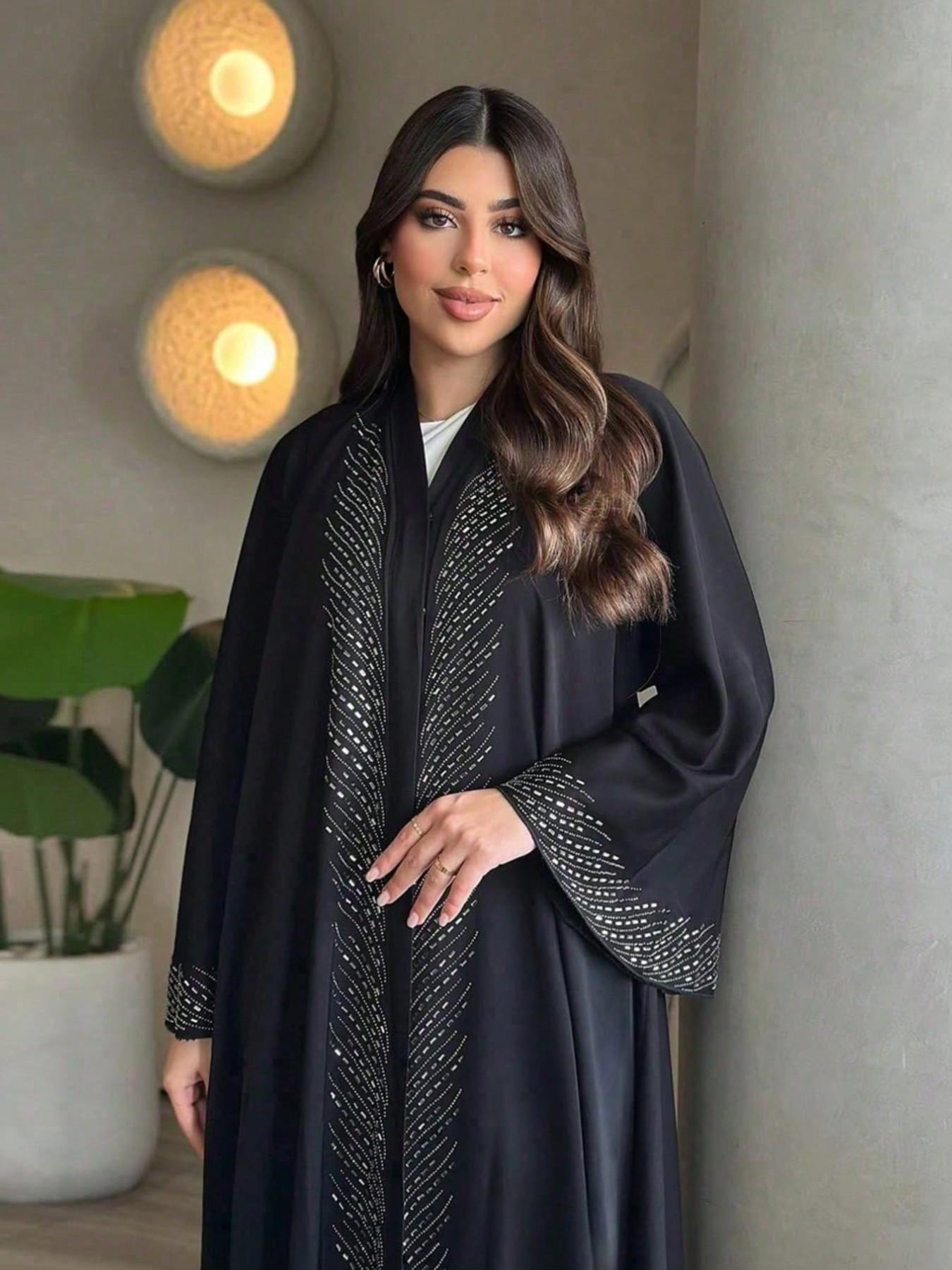 Gradient Vertical Rhinestone Long Cardigan, Heavy Rhinestones Wide Sleeves, High-End Long Outerwear for Parties, All Seasons Baggy Loose Fit