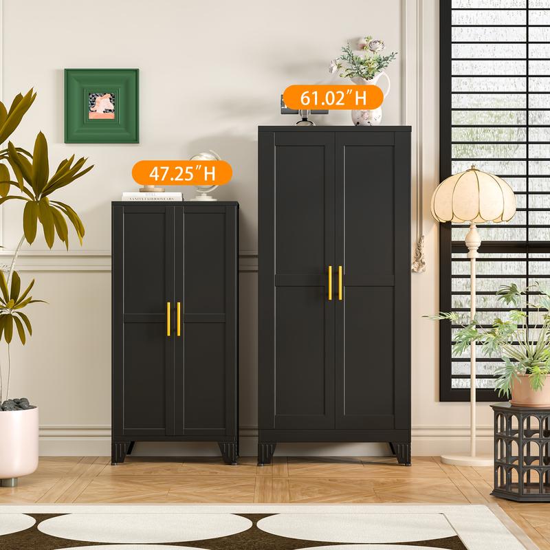 Metal Pantry Cabinet with 2 Doors and Adjustable Shelves Available in four sizes: 47"61" 71" 75" Kitchen Storage Cabinet with Gold Handles - Versatile Storage for Kitchen, Bathroom, Dining Room, Utility Room