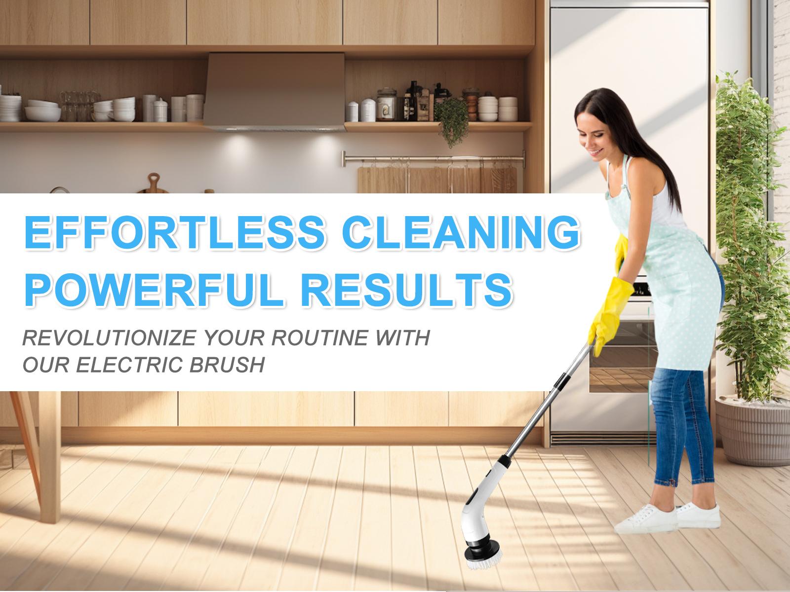 2-Speed Electric Rotating Cleaning Brush with Extendable Handle and Replaceable Brush Heads – Ideal for Deep Cleaning Kitchens, Bathrooms, and Hard-to-Reach Areas.
