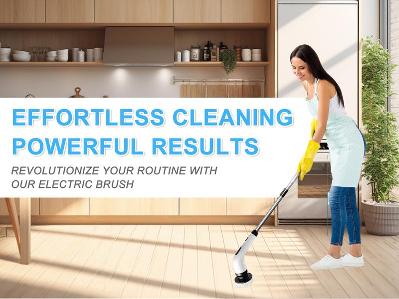2-Speed Electric Rotating Cleaning Brush with Extendable Handle and Replaceable Brush Heads – Ideal for Deep Cleaning Kitchens, Bathrooms, and Hard-to-Reach Areas.