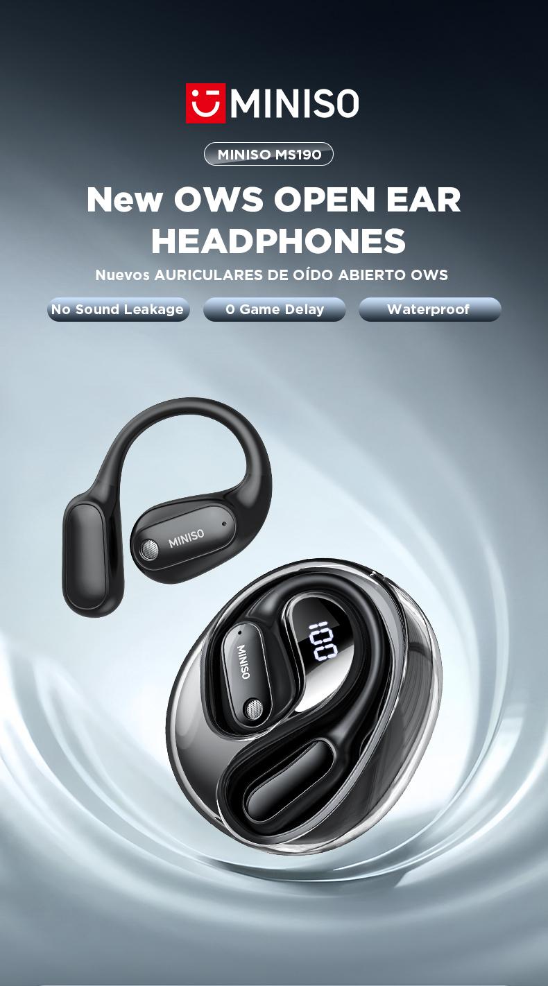 MINISO MS190 OWS Open Ear Bluetooth 6.0, Earbuds HIFI Sound Quality Music Wireless Earbuds, Gaming with Low Latency Wireless Headphones ,Colourful Sports,Earbuds Touch Control Built-in Mic Hearphones Compatible with Phone Computer