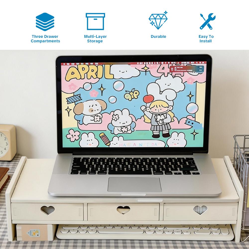 Computer Height Adjustable Stand Desktop Display Holder Multi-Functional Desk Organizer Laptop Drawer Pad Rack