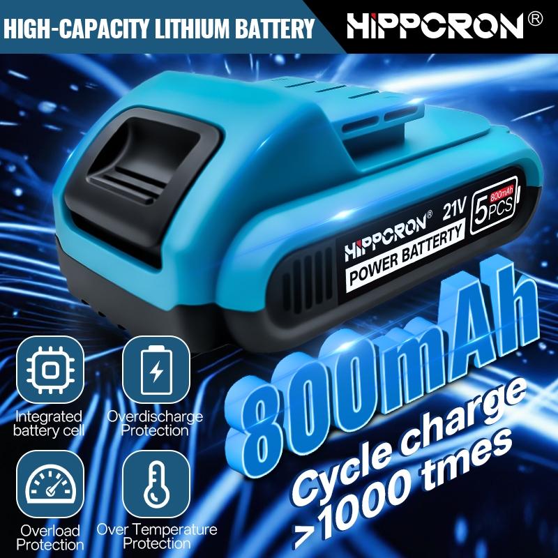 HIPPCRON 21V Cordless Impact Drill Driver Kit, 50N·m 25 GEARS+3 FUNCIONS Torque Settings with 3/8" Keyless Chuck, 800mAh Fast-Charge Battery & LED Light, Compact Professional-Grade Tool for Home Improvement & Auto Repair