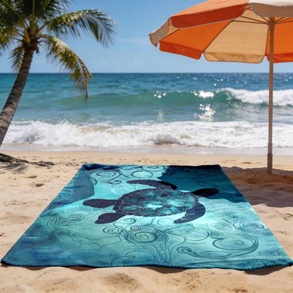 1pc Retro Sea Turtle Beach Towel Suitable for Pool, Yoga, Surfing - Soft Microfiber with Oceanic Sea Turtle, Lightweight Portable Suitable for Pool, Yoga, Surfing, Machine Washable Suitable for Pool, Yoga, Surfing, Ideal Birthday Gift for Men & Women