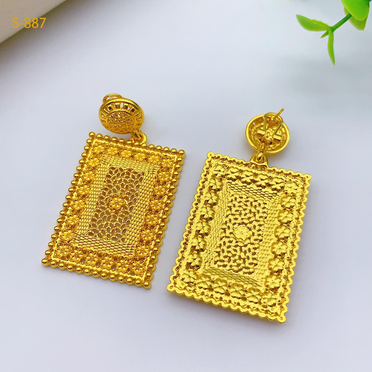 4 Pcs Jewelry Rectangle Pendant Ring Earrings Necklaces Bracelet Women's Gold Plated Wedding Decorations Chain Collar Mom Christmas Gifts Original Set