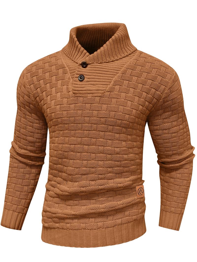 Men's Regular Textured Patched Detail Shawl Collar Sweater, Casual Long Sleeve Jumper for Fall & Winter, Fashion Men's Knitwear for Daily Wear, Longsleeves Men's Regular Textured Patched Detail Shawl Collar Sweater, Casual Long Sleeve Jumper for Fall & Winter, Fashion Men's Knitwear for Daily Wear, Longsleeves