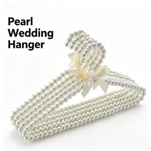 Pearl Velvet Clothes Hangers with Bow, Non Slip Space Saving Wedding Dress Hanger, Bridesmaid Gift Bridal Garment Rack, Closet Storage Organizer for Women Formal Outfits Hanging