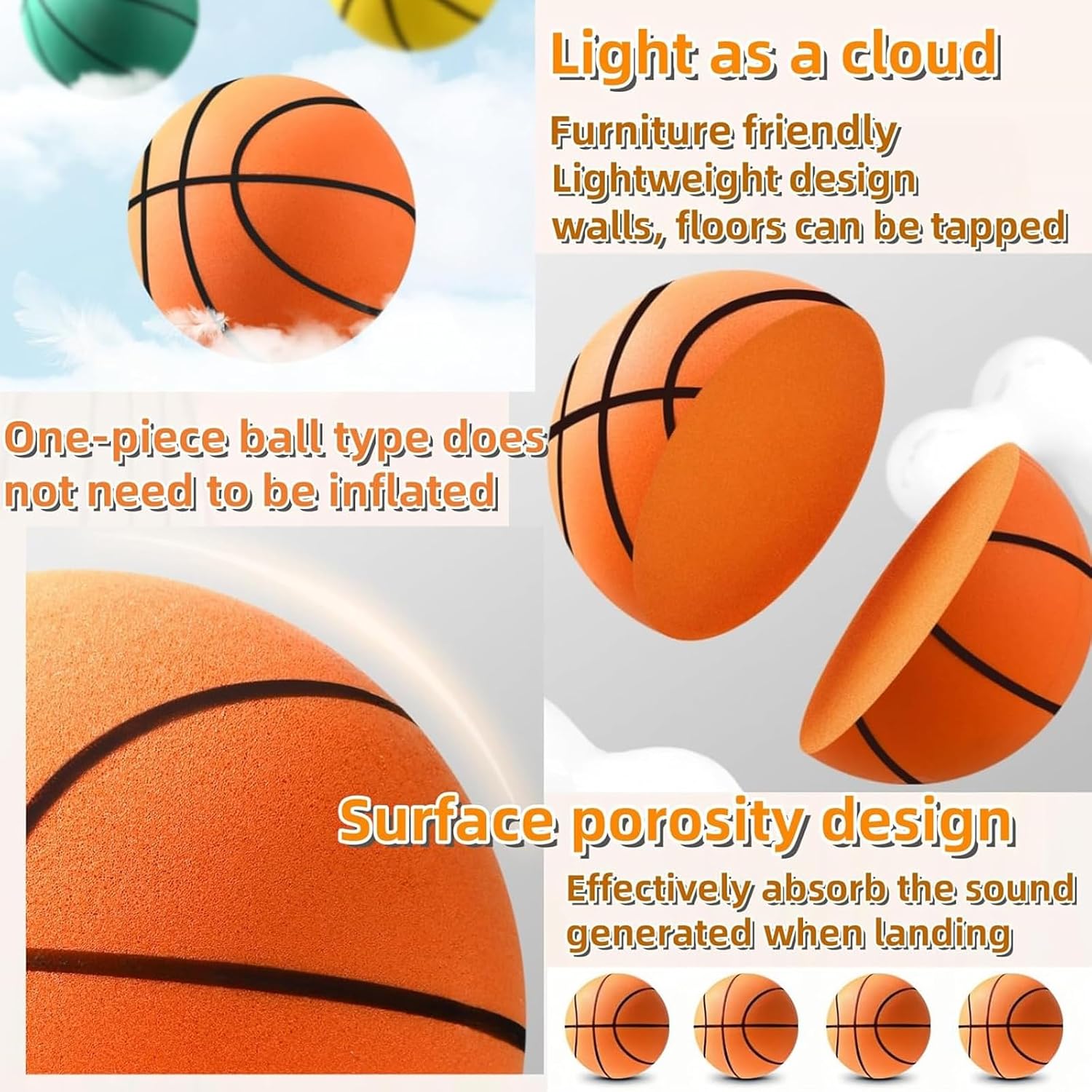 Silent Indoor Basketball Training Ball, Foam Practice Ball (8.3 Inch), Perfect for Quiet Play & Home Use, Durable Design