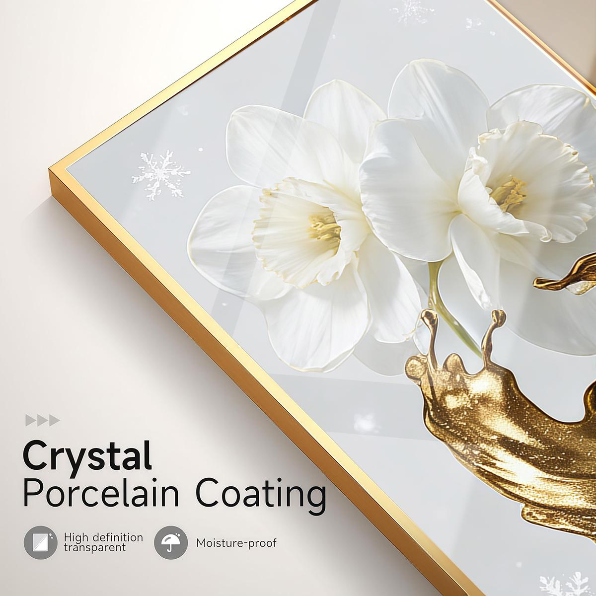 3 Counts Aluminum Alloy Framed Painting, White Daffodil Gold Splash Art Pictures, Home Decoration For Living Room, Bedroom, Office, Restaurant, Hallway Wall Decor, Odorless Print Artwork, Luxury Perfect Gift For Friends And Family