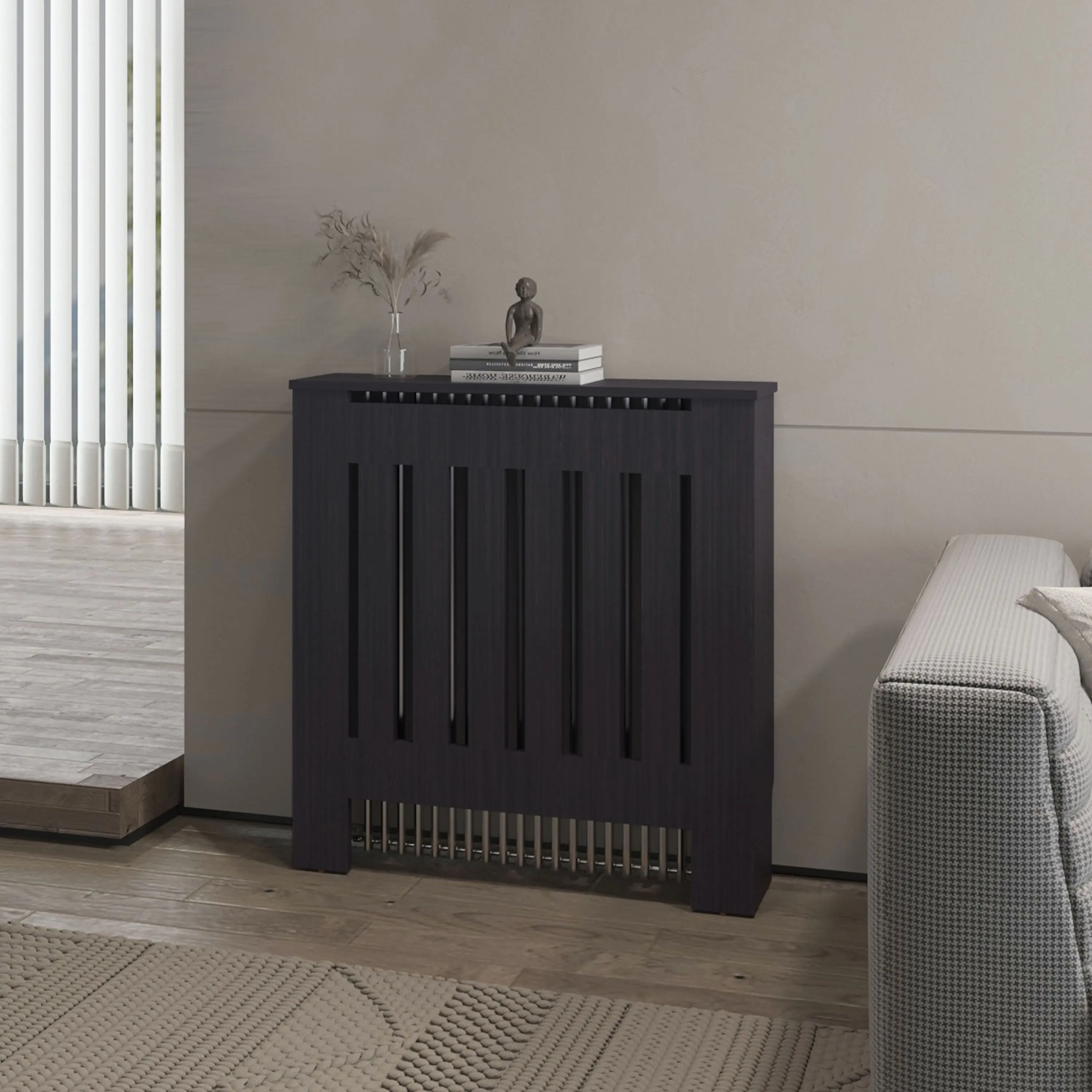 Nokaa Radiator Cover with Storage Shelf, Space Saving Design, Wenge Particle Board Modern Bookcase for Living Room Hallway Home Office, 31W x 7.6D x 32H in, Wenge Color
