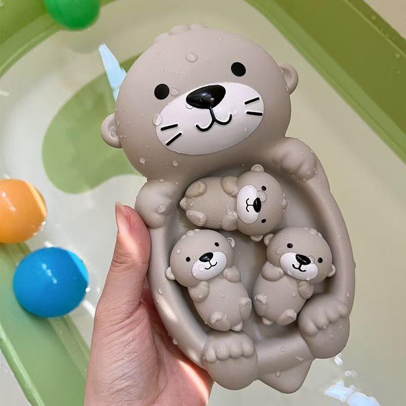 Cute Seal Family Bath Toy Set, Silicone Floating Stacking Toys, Safe Non-Toxic Bathtub Toys for Toddlers, Includes Mother Seal and 3 Pups, 0-3 Years