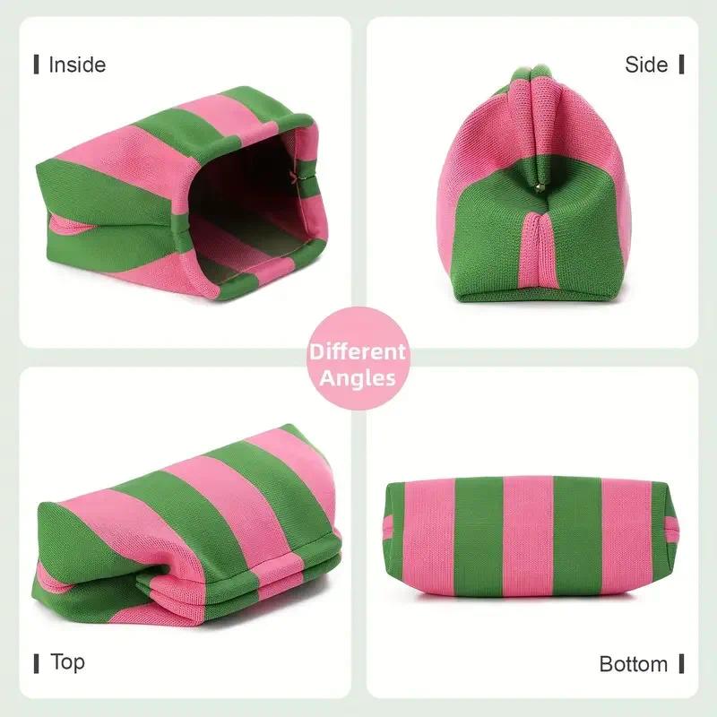Women's Striped Woven Clutch Purse, Lightweight Compact Polyester Bag with Ruched Dumpling Design for Casual Wear, Stripes