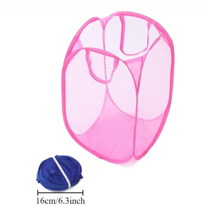 1pc Foldable Mesh Laundry Basket Dirty Clothes Place Solid Color Breathable Storage Toys Sundry Storage Home Storage Basket Laundry Organizer