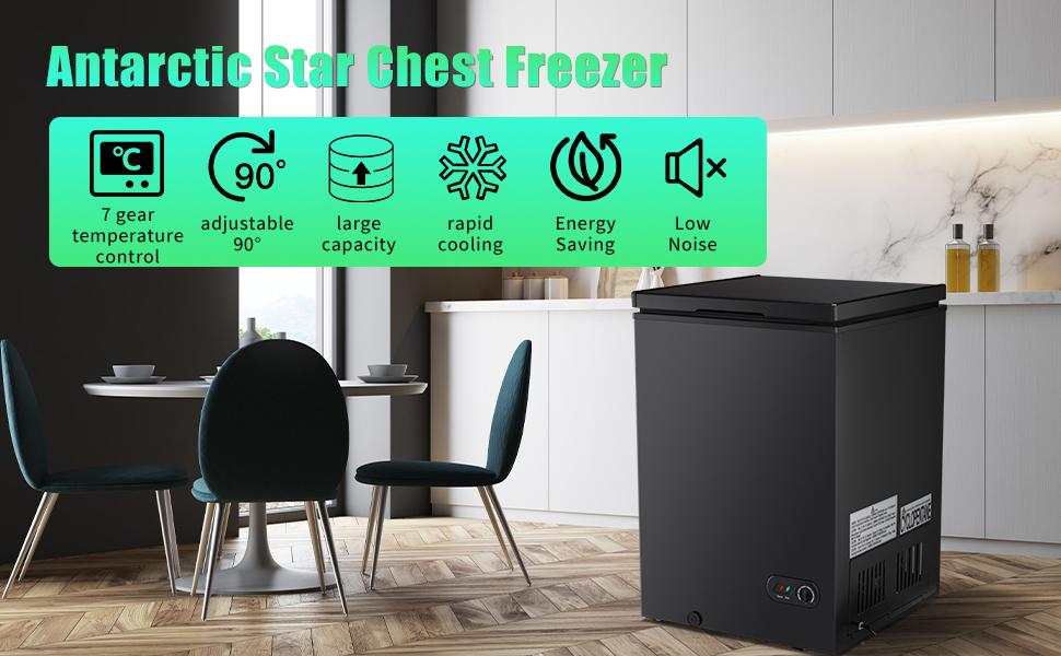 Antarctic Star 3.5 Cu.ft Chest Freezer 6.8℉to -4℉ Removable Basket Free Standing Top open Door Compact Freezer with Adjustable Temperature Defrost Water Drain/Power Saving.