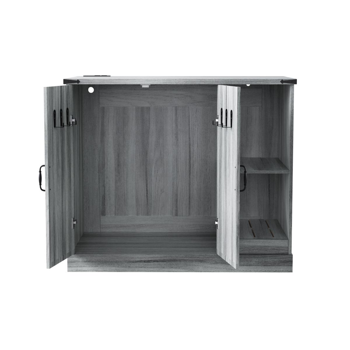 Cat Litter Box Cabinet with Power Outlet, Modern Litter Box Furniture for Large Automatic Litter Boxes, Hidden Litter Box Enclosure with Litter Catcher, Adjustable Storage Shelves, Gray