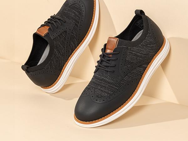 Bruno Marc [KnitFlex Craft+] Men's Breathable Stretchy Knit Upper Wingtip Mesh Oxford Sneakers