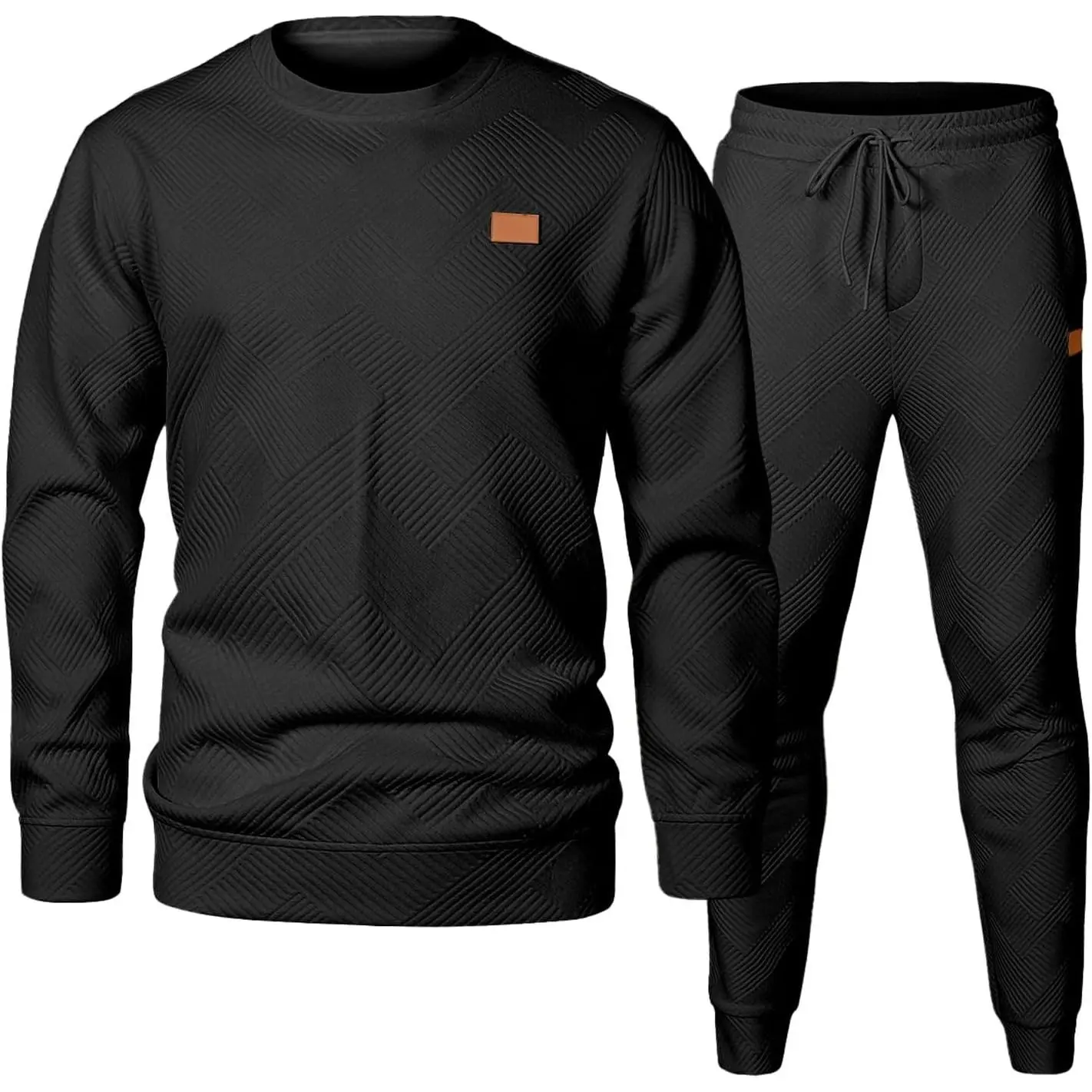 Men's 2 Piece Knit Jacquard Pullover Sweatshirt & Joggers Sweatpants Tracksuit Set with Pockets(Gift)