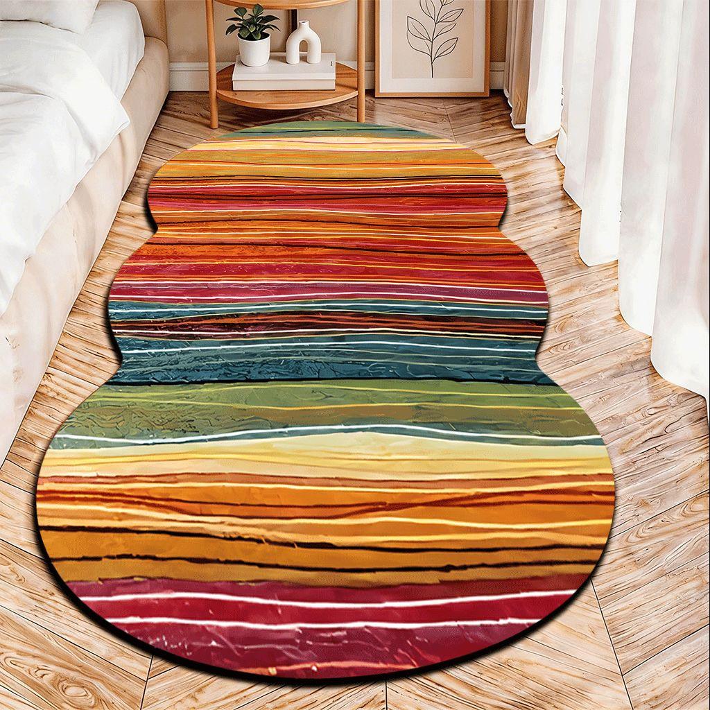 Boho Rainbow Stripe Velvet Carpet, Non-Slip, Ideal for Bedroom, Room, Entryway, Bathroom, All Seasons, Durable & Easy Care