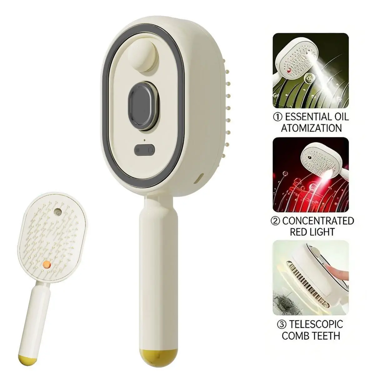 5-in-1 Electric Spray Massage Comb – Mist Detangle Massage Shine, Air Cushion Scalp Brush, One-Touch Self-Cleaning, Rechargeable Cordless, Anti-Static for Wet Dry Hair, Travel Hairbrush Gift for Women