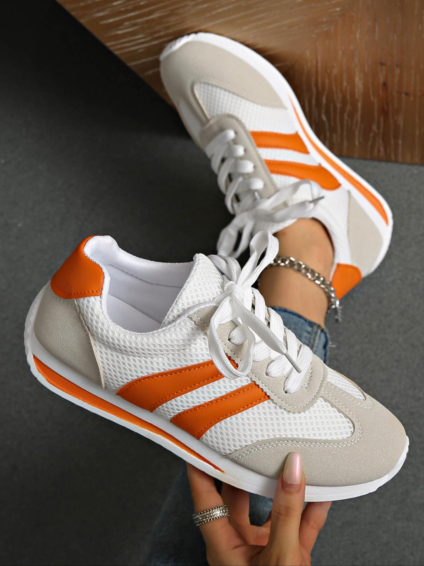 Women's Fashionable Patchwork Lace Up Low Top Sneakers, Casual Comfortable Breathable Sports Running Shoes, All-match Basic Shoes for Daily Wear, Sporty Running Shoes