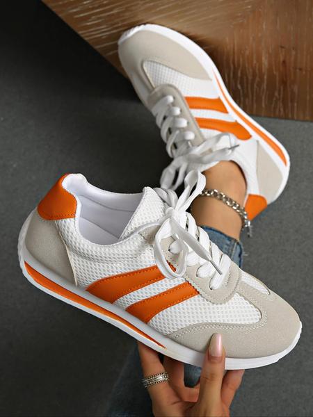 Women's Fashionable Patchwork Lace Up Low Top Sneakers, Casual Comfortable Breathable Sports Running Shoes, All-match Basic Shoes for Daily Wear, Sporty Running Shoes