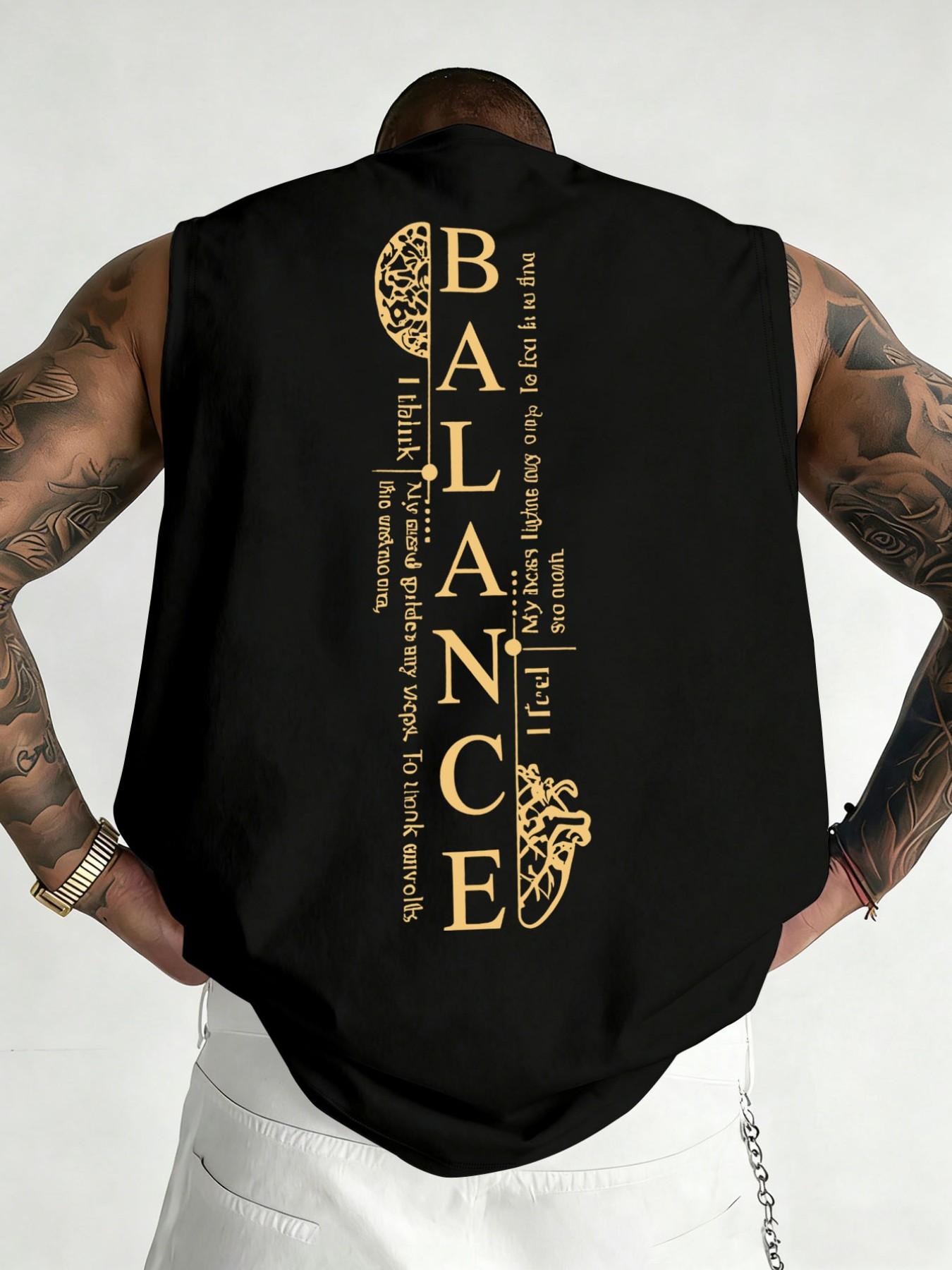 Men's "BALANCE" Graphic Double-Sided Print Sleeveless Tank Top, Casual Streetwear Workout Vest, Minimalist Fitness Athletic Top #StreetwearTank #BalanceTee #MensGymWear #MinimalistFashion #TikTokMadeMeBuyIt