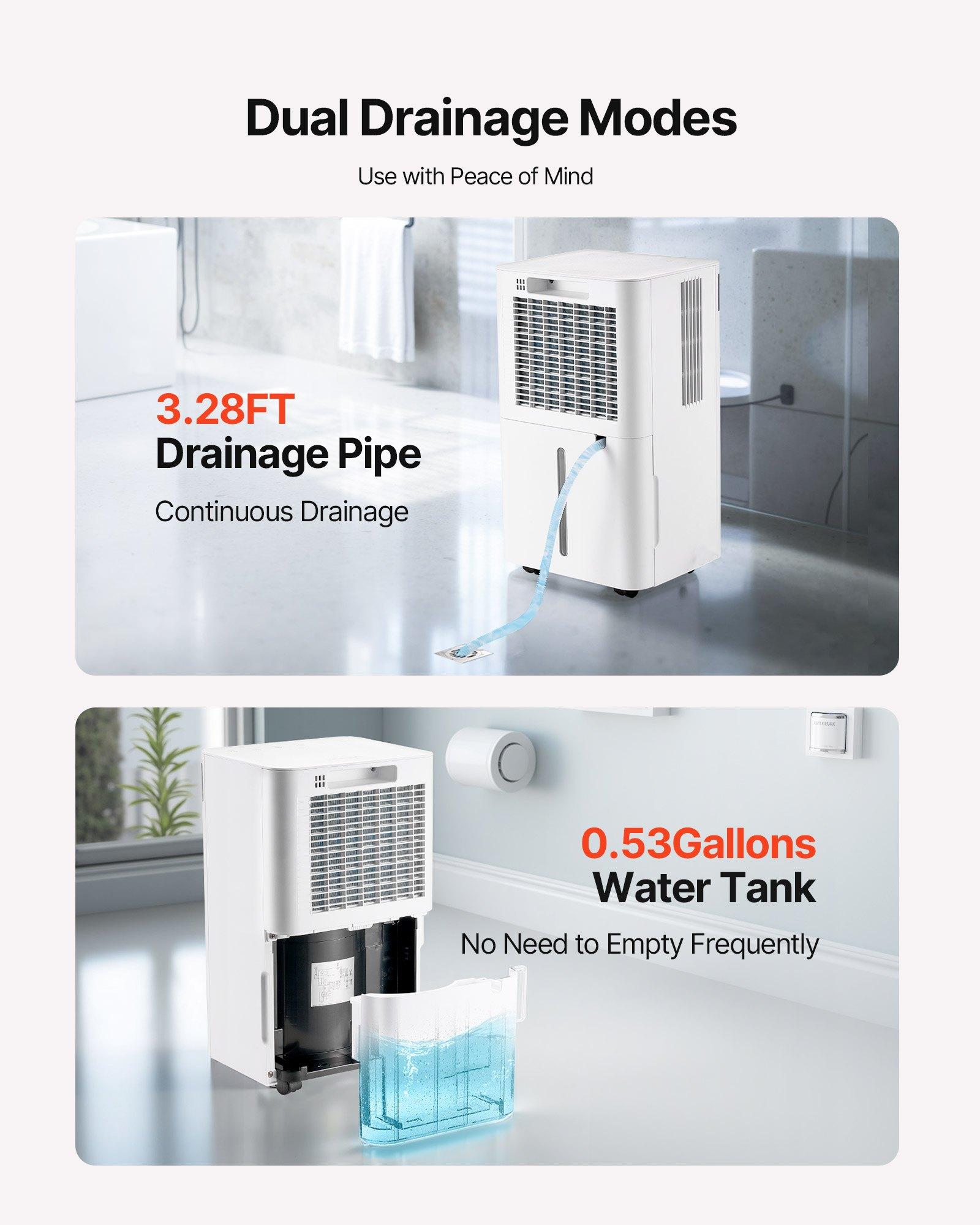 VEVOR 35 Pints Dehumidifier for Home Basement, Drain Hose for Commercial Industrial Use, Smart Humidity Control, Low Noise for Large Rooms, Warehouses, Bedrooms Storage, Large Coverage, White