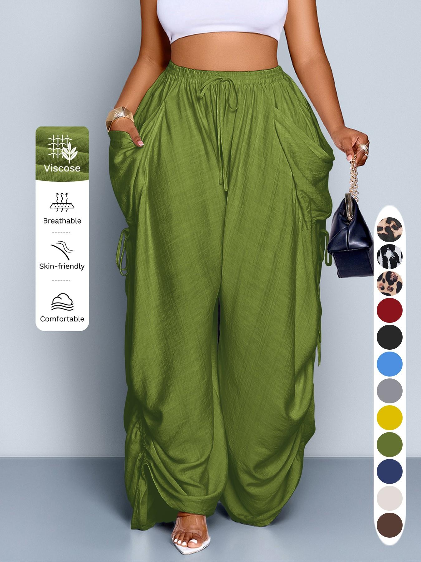 Women's Casual Loose-Fit Wide Leg Pants, All-Season Woven Fabric, Long Plain Design, Daily Commute & Vacation Wear, Womenswear