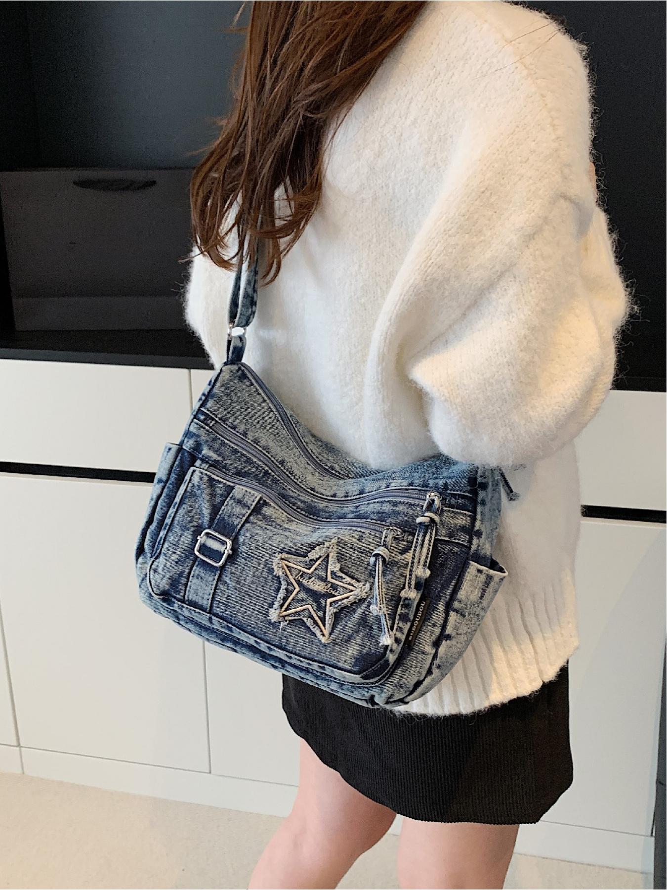 Casual and fashionable multi pocket star pattern design bag Embellished Shoulder Bag can be worn on one shoulder or diagonally