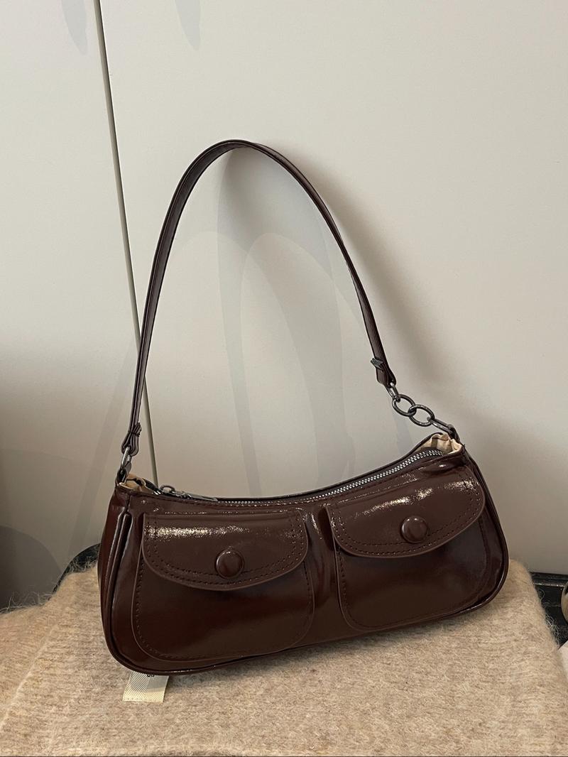 Women's Leopard Print Shoulder Bag, Vintage Dual Pocket Handbag with Zipper Closure, Fashionable and Versatile, Fashionable Patterned Bag, Perfect for Daily Use