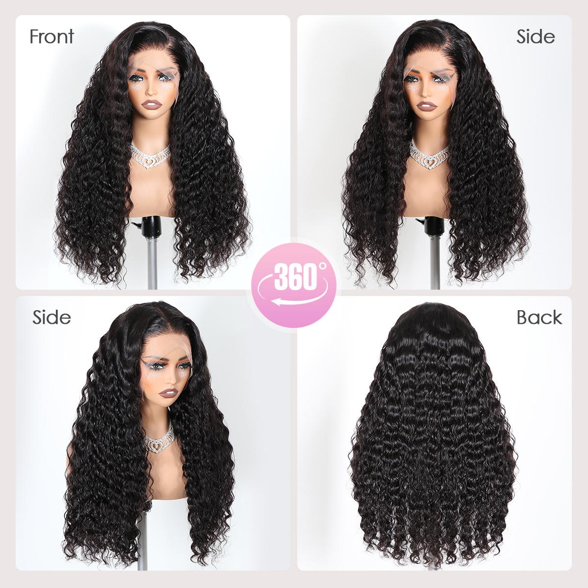 Pizazz Hair Deep wave 13x6/13x5 HD Transparent Lace Front Human Hair Wigs Deep Part Curly Wigs for Women Pre Plucked Pre Bleached