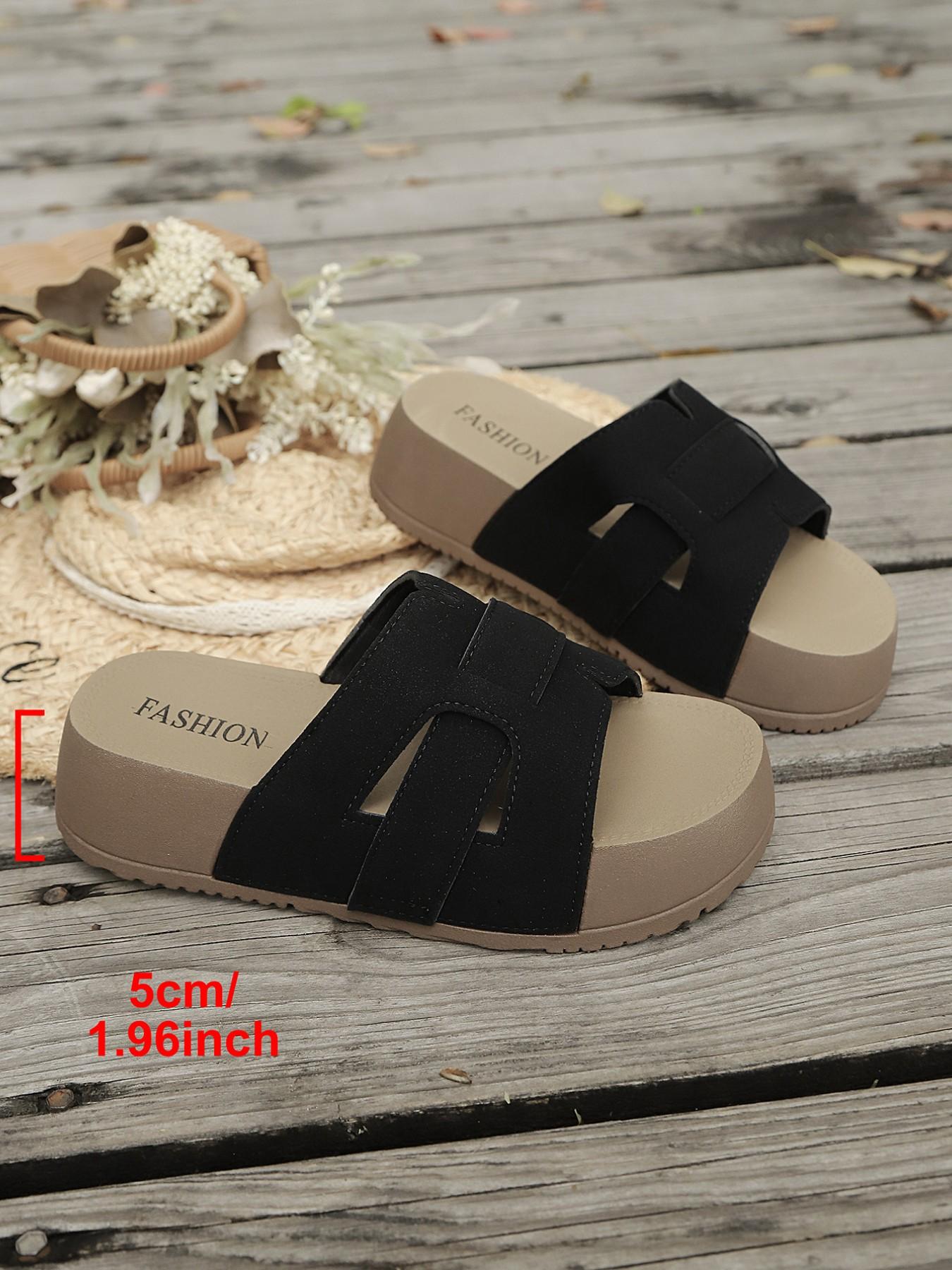 Women's Comfortable Open-Toe Sandals, Thick Sole PU Slip-On Shoes, Ideal for Casual Beach Vacations, Perfectly Comfortable