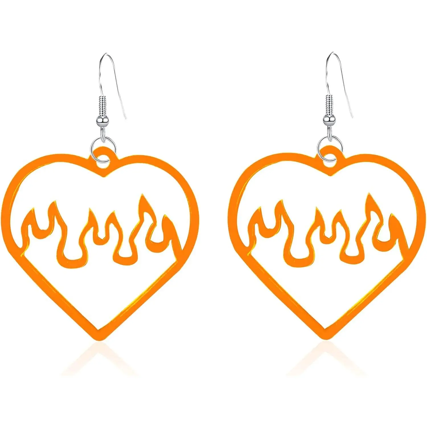 Neon Red Fire Lightweight  Flame Heart Dangle Earrings   vampire Hollow Flame Love Heart Earrings for Women   Gifts