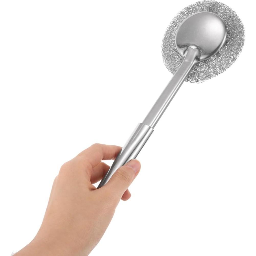 Stainless Steel Pot Brush, Kitchen Specialized Cleaning Tool, Long Handle Dishwasher Safe, Durable Wire Ball Brush, No Threads Shedding