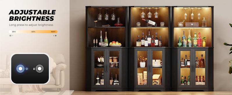 BROTTAR Corner Bar Cabinet with LED Lights, 65" Tall Wine Cabinet with Glass Holder & Tempered Glass Door, 4-Tier Liquor Alcohol Cabinet & Coffee Bar with Human Body Sensor for Dining Room, Black BROTTAR Corner Bar Cabinet with LED Lights, 65" Tall Wine Cabinet with Glass Holder & Tempered Glass Door, 4-Tier Liquor Alcohol Cabinet & Coffee Bar with Human Body Sensor for Dining Room, Black