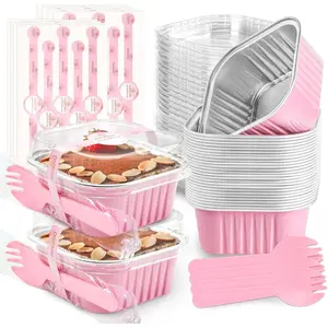 60 Pack Mini Cake Pans with  Mini  Pans, Disposable Loaf Pans Cupcake Liners with  for Pudding, Souffle, Party, Wedding(, 5 oz)
