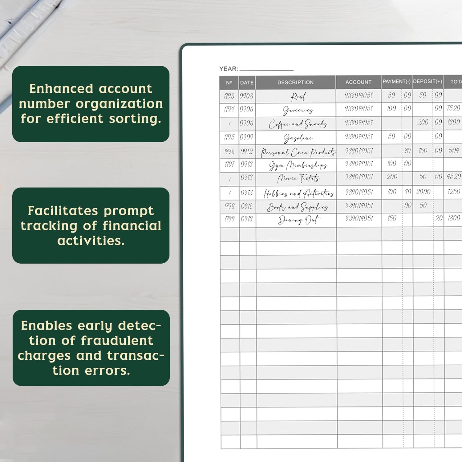 Accounting  Book -  Books Bookkeeping for Personal & Small Business Accounting, Expense  Notebook for Expenses, Deposits & , A5 Log Book for Small Business Essentials, Green