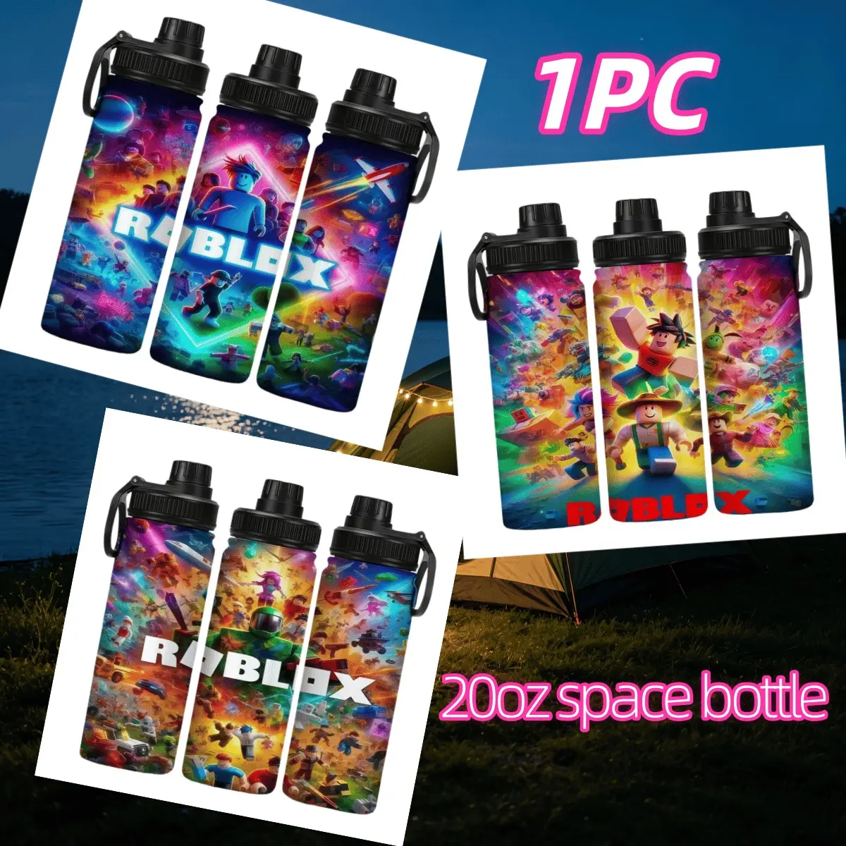 1PC Roblox Print Water Bottle, 20oz Insulated Sports Cup, Leak-Proof Stainless Steel Travel Mug, Ideal for Gamers, Hikers, Gifts