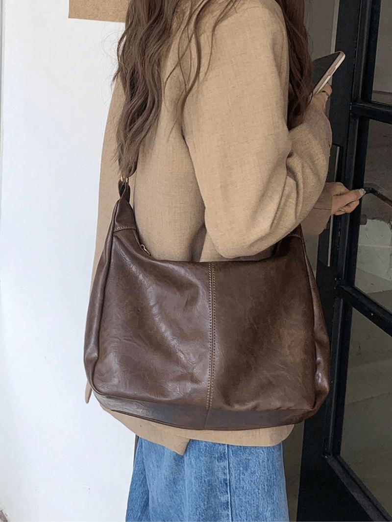 Women's Solid Color Shoulder Bag, Fashionable Large Capacity Crossbody Bag for Daily Used, Casual Trendy Versatile High-quality Daily Commuting Bag, Elegant Commuter Bag