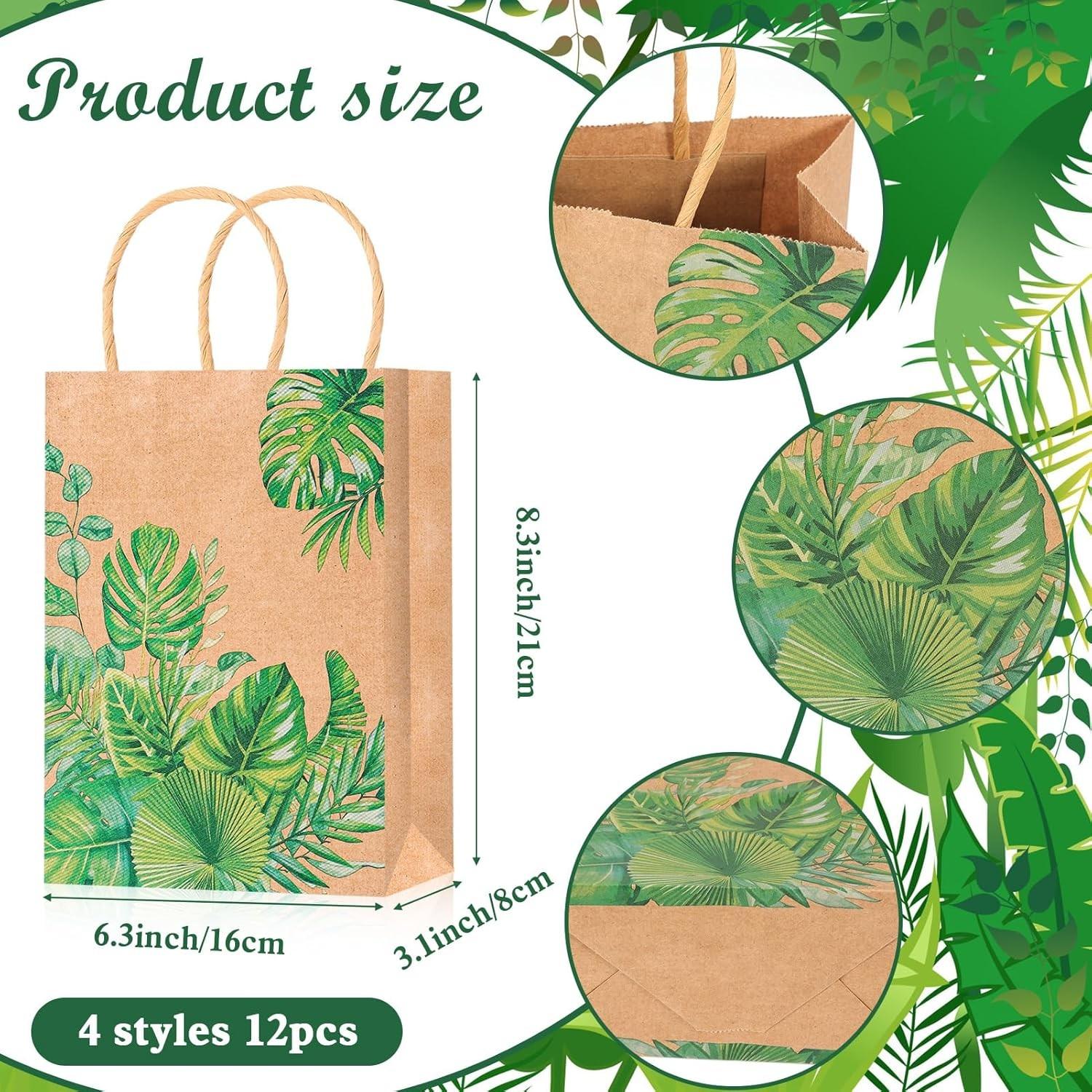 12/24-Pack Summer Tropical Palm Leaf Gift Bags – Tropical Leaf Candy & Favor Bags – Green Monstera Leaf Paper Bags (Ideal for Baby Showers & Bachelorette Parties)