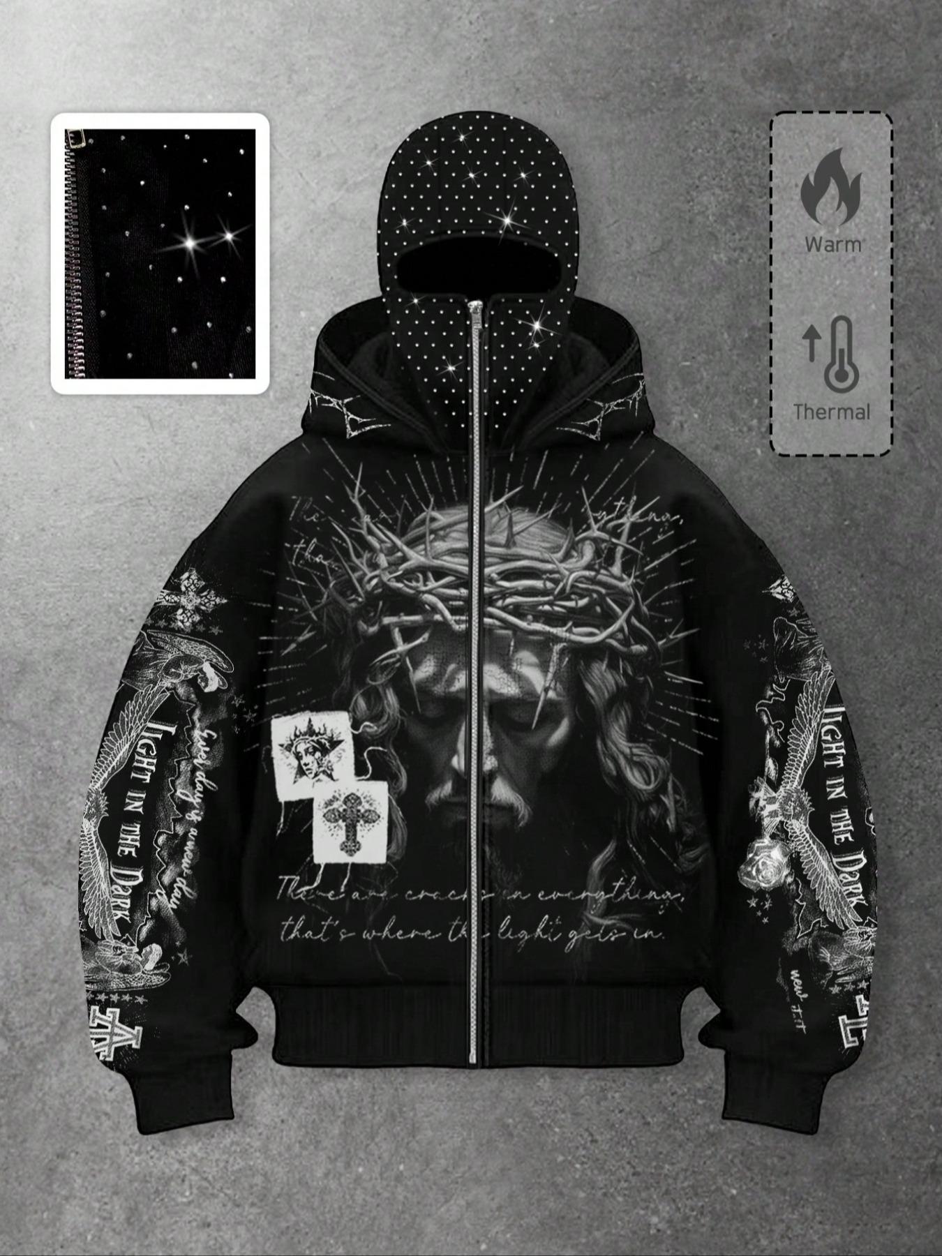 Men's Street Style Rhinestone Decor Windproof Hat, Two Hats with Pockets and Zipper Design, Fall & Winter Wear