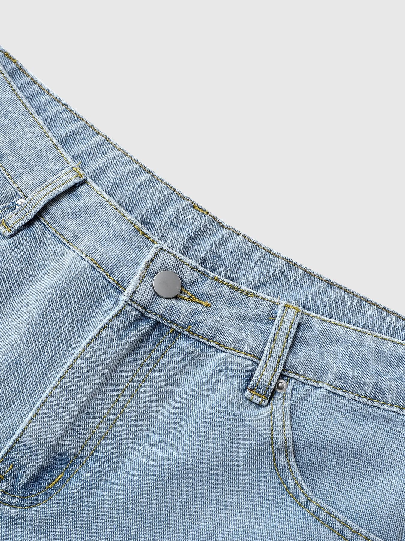 Men's Loose-Fit Denim Shorts, Spider Web Print, High-Quality Cotton, Zipper Closure, Street Style, Music Festival, Avant-Garde Fashion