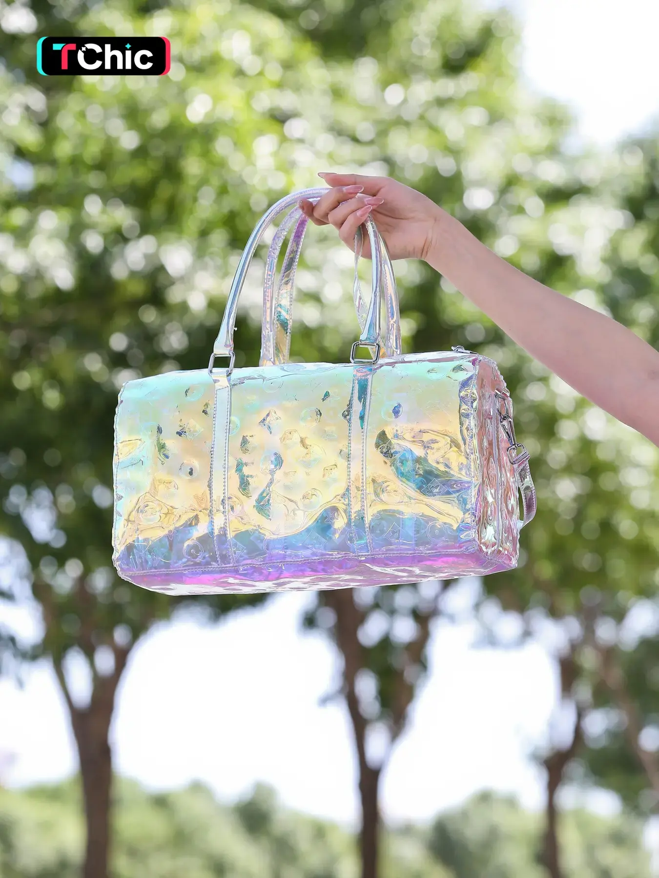 Cyberpunk Transparent Holographic Beach Bag for Women Reflective and Stylish Perfect for Summer Outings and Everyday Use Handbag Sling Bag Crossbody Shoulder Bag Fashionable Bags