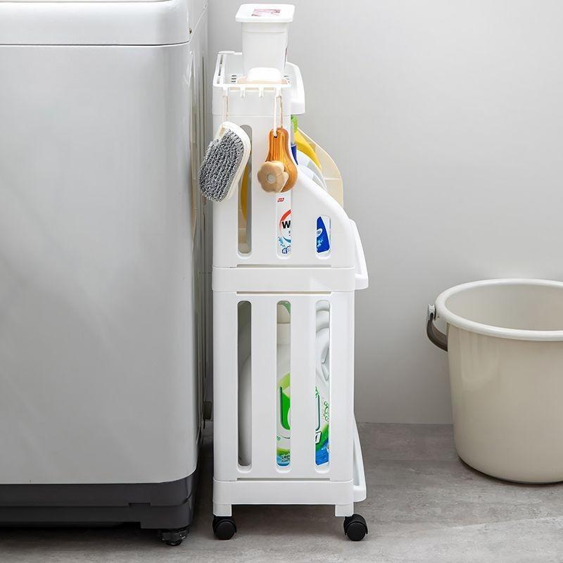 1 Pack Bathroom Floor Storage Rack with Wheels, Heavy Duty Rolling Storage Cart, Space-Saving Bathroom Shelf Unit, No Assembly Required, for Bathroom, Kitchen, Laundry Room, Lightweight Shelf Ideal for Small Spaces