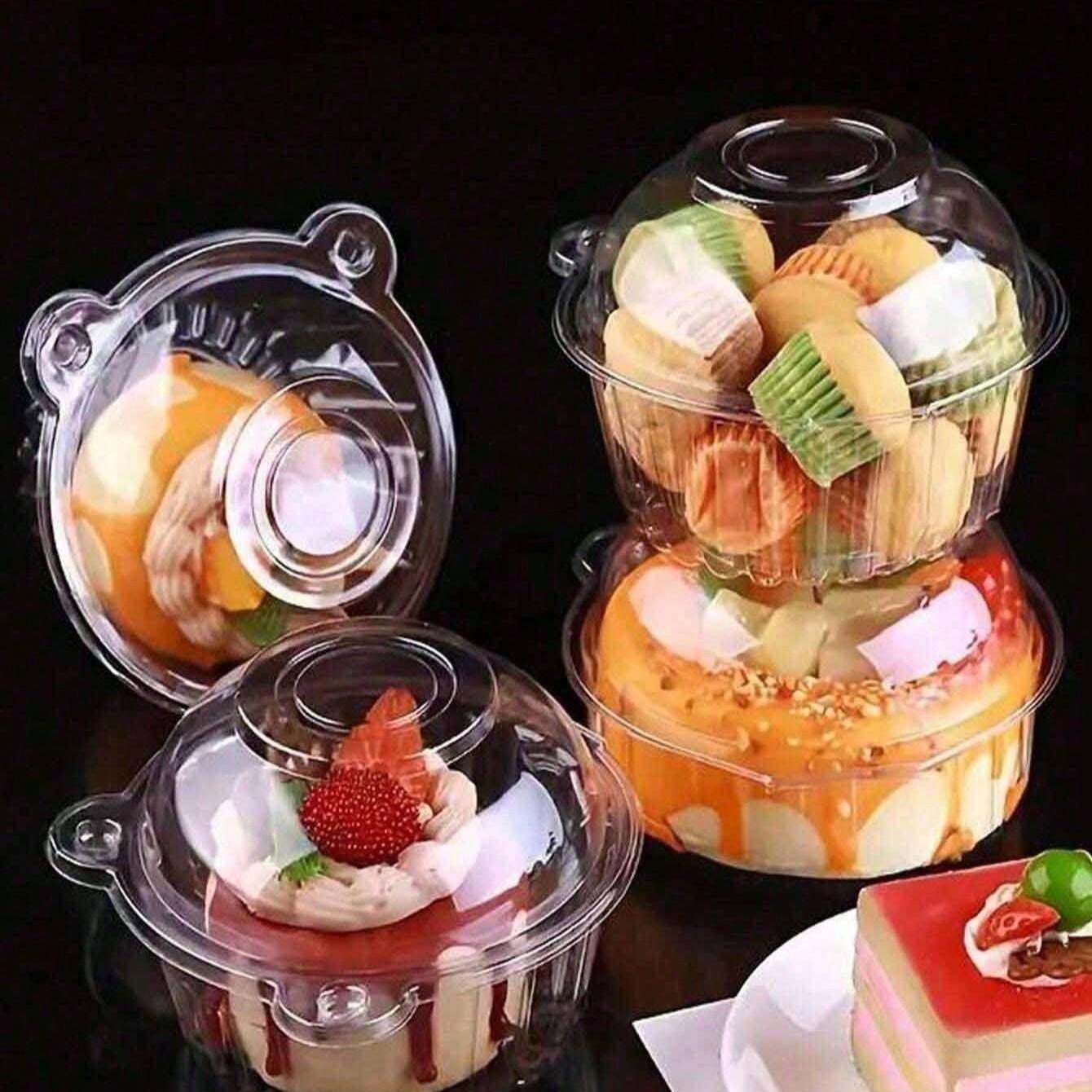 Clear Plastic Cake Cup Boxes, Disposable Stackable Cupcake Containers, Airtight Lid for Parties Weddings, 10-100pcs Set, Premium Cake Box