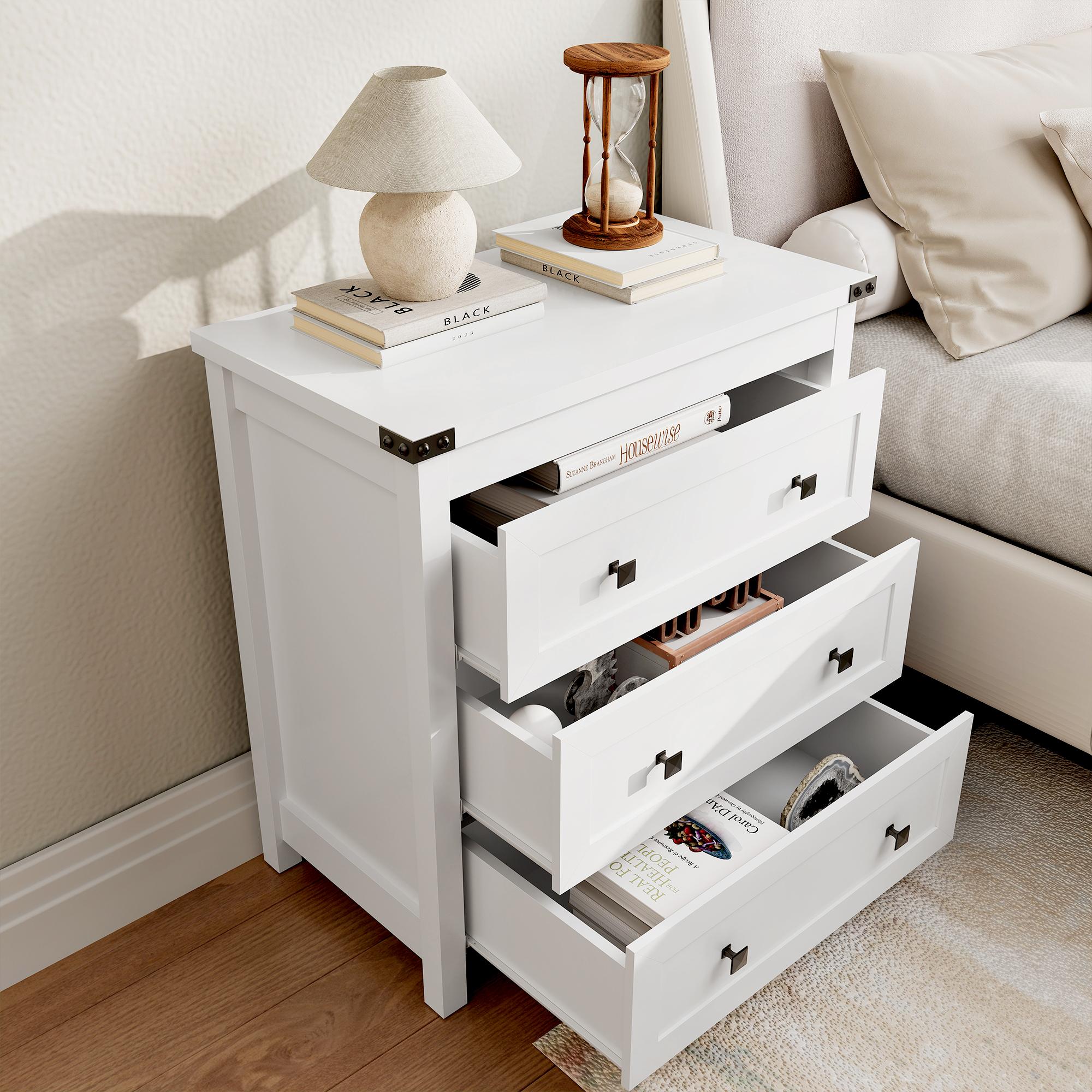 Dresser for Bedroom with 3 Drawers, Small Chests of Drawers, 27.55" Wide Farmhouse Wood Nightstand Bedside Cabinet Side End Table, Modern Closet Storage Organizer for Living Room, Entryway, Hallway, White Dresser for Bedroom with 3 Drawers, Small Chests of Drawers, 27.55" Wide Farmhouse Wood Nightstand Bedside Cabinet Side End Table, Modern Closet Storage Organizer for Living Room, Entryway, Hallway, White