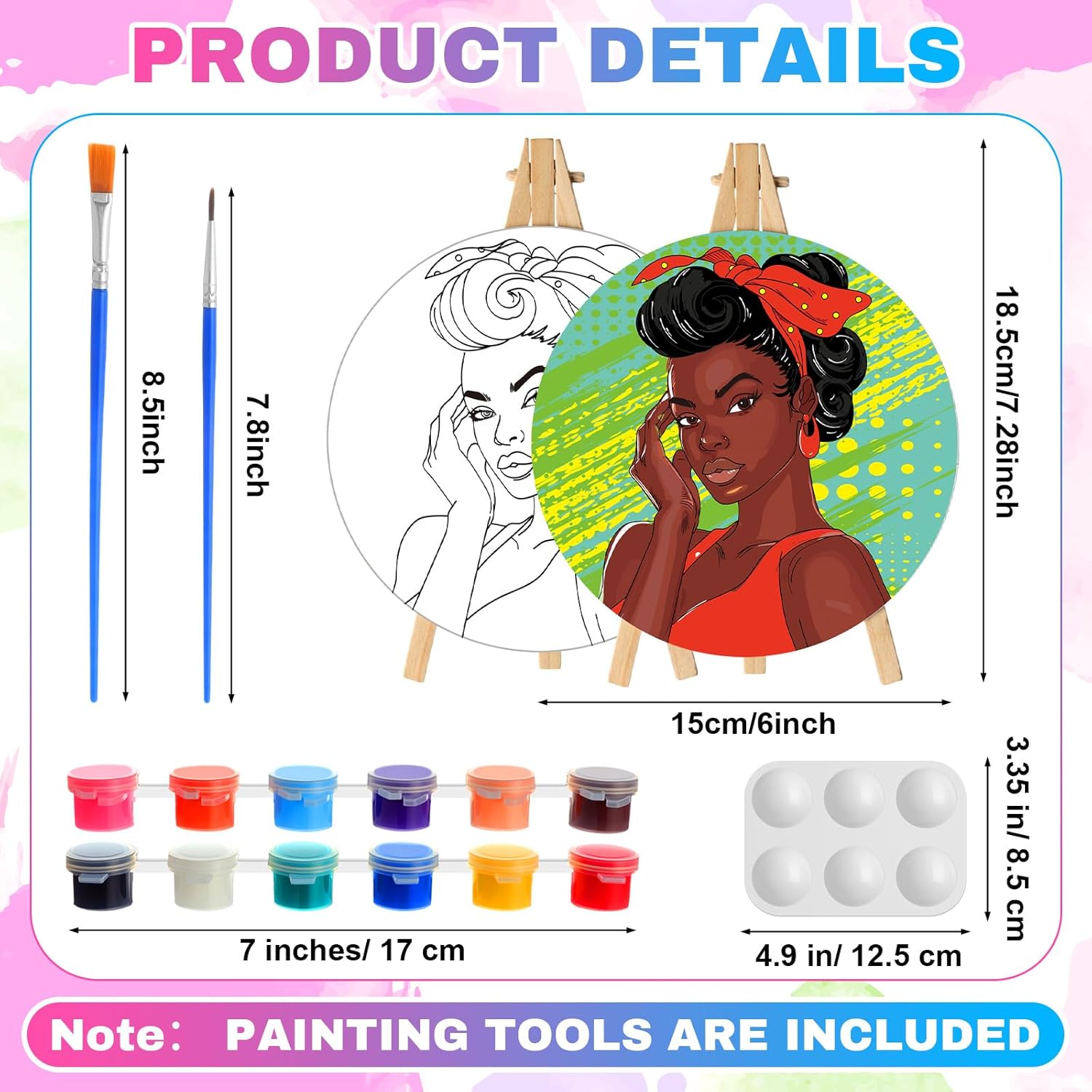 72 count Black Girls Round Pre Drawn Canvas Kit 5.9" and Sip Kit for Adults Painting Party Pre Printed Canvas DIY with Pictures Paints Easels Brushes for Party Gifts 72 count Black Girls Round Pre Drawn Canvas Kit 5.9" and Sip Kit for Adults Painting Party Pre Printed Canvas DIY with Pictures Paints Easels Brushes for Party Gifts