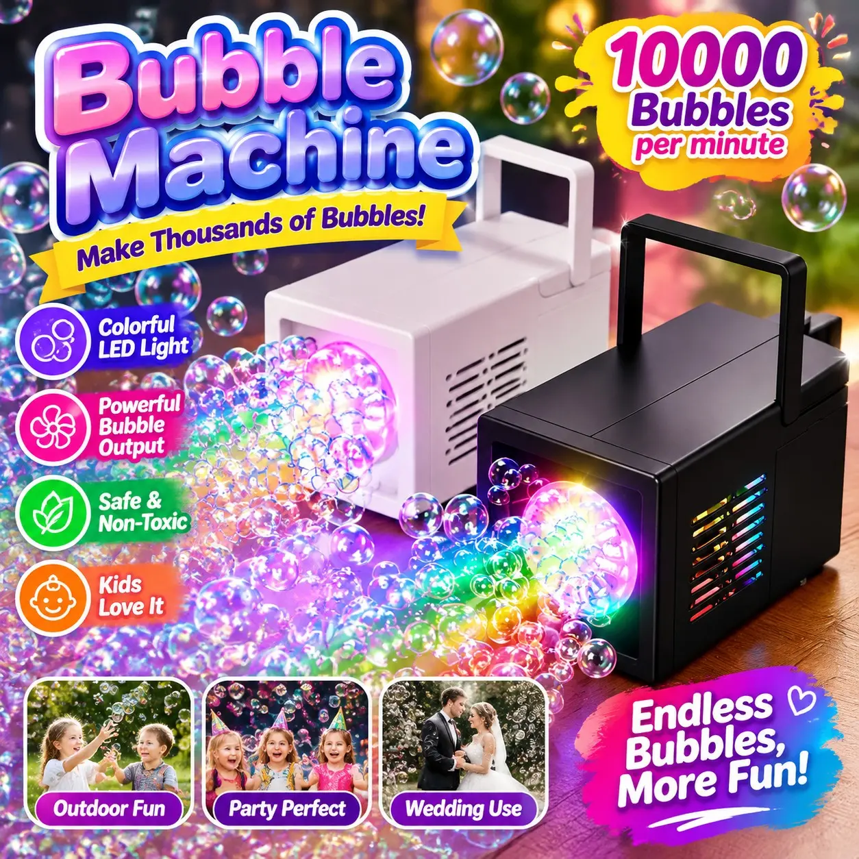 Automatic Bubble Machine for Kids, Portable Bubble Blower Toy, High Output Bubble Maker for Outdoor Party, Birthday, Garden Fun and Summer Gift